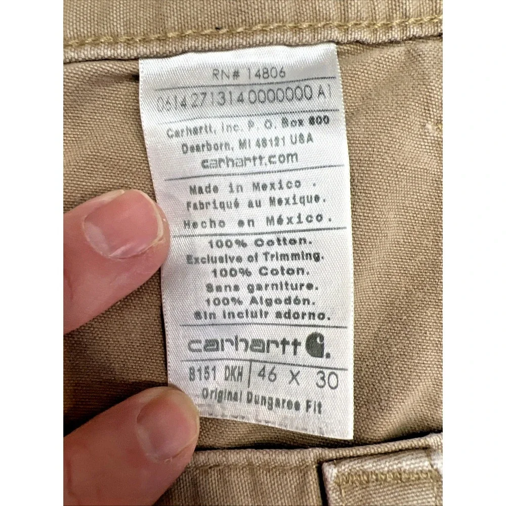 Carhartt B151 Canvas Work Pants 46x30 DKH Khaki Original Fit Mexico‎
